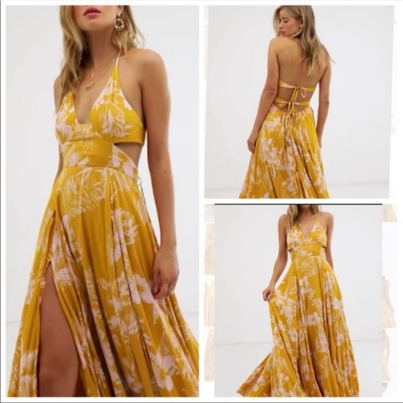 Free People Lille Tie Back Maxi Dress Hawaii Honey - Picture 4 of 4